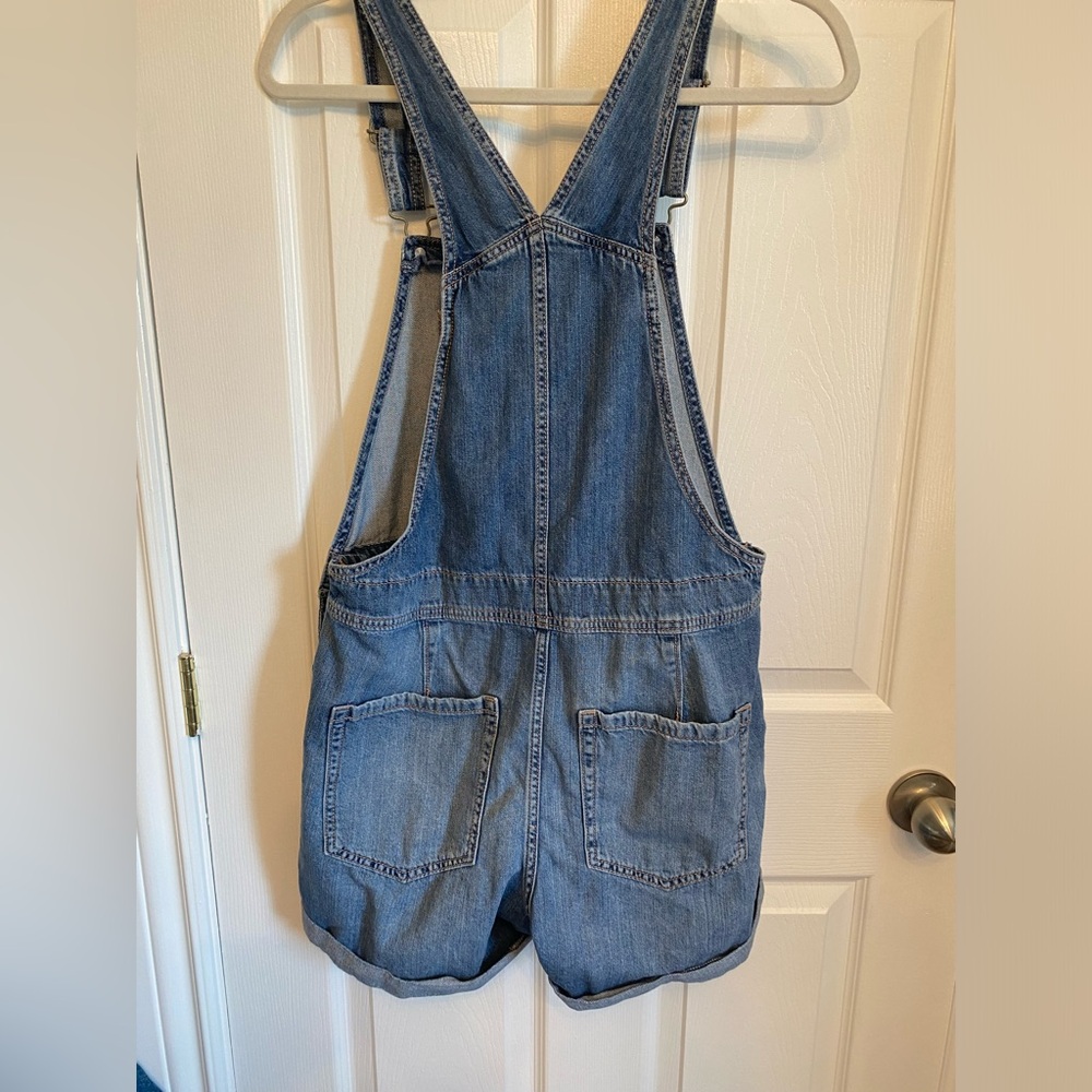 Hollister High Rise Vintage Wash Short Overalls Denim Jean Size M Bib Shorts - Picture 7 of 10